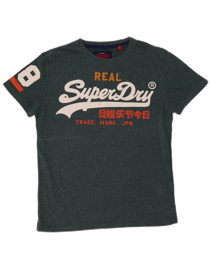 SUPERDRY muška majica kratkih rukava s grafičkim motivima, srednji zeleni flekasti pamuk