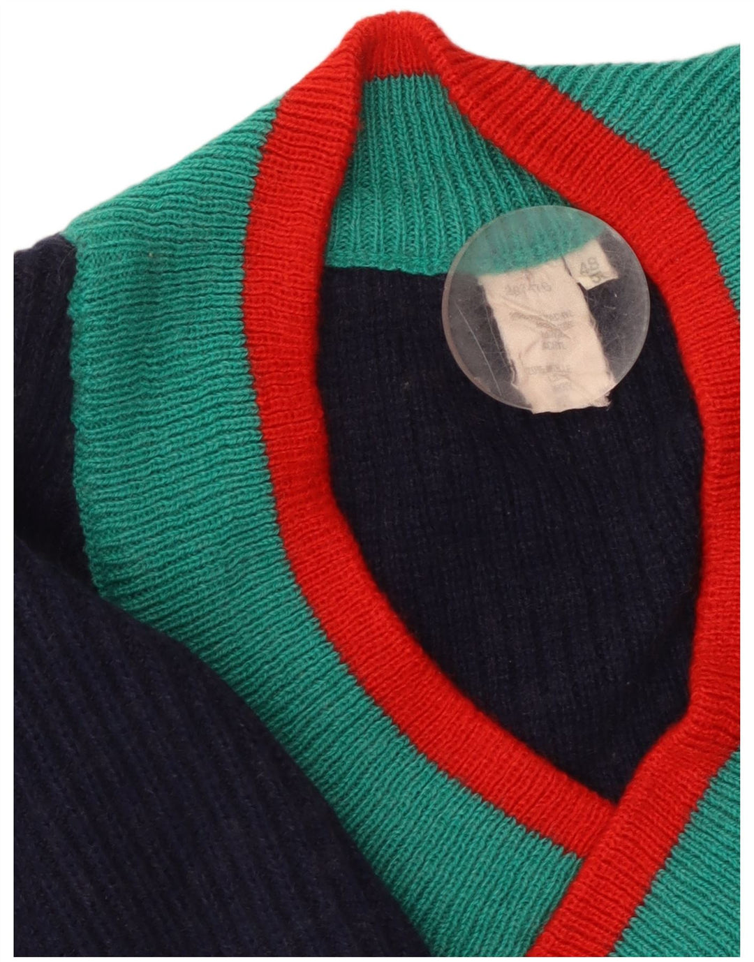 VINTAGE ženski kratki džemper s V-izrezom IT 48/50 XL tamnoplavi na pruge