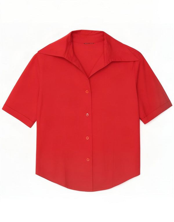 Vintage Womens Short Sleeve Shirt UK 14 Medium Red Cotton