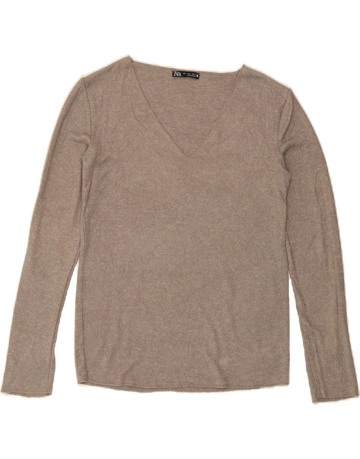 ZARA Womens V-Neck Jumper Sweater UK 10 Small Brown Vintage Zara and Second-Hand Zara from Messina Hembry 
