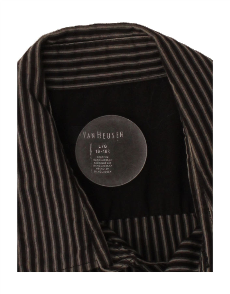 VAN HEUSEN Mens Shirt Size 16 1/2 Large Black Pinstripe Cotton Vintage Van Heusen and Second-Hand Van Heusen from Messina Hembry 