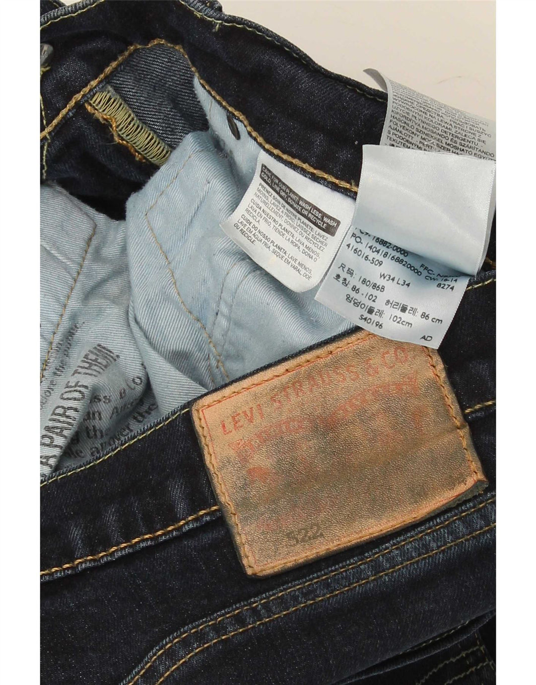 Levi's muške 522 uske traperice W34 L34 tamnoplavi pamuk