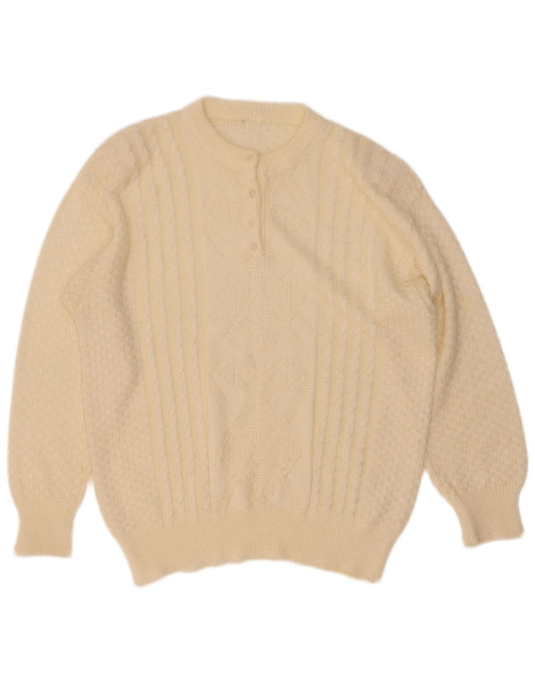 Vintage ženski džemper s dugmadima i ovratnikom UK 16 Large Off White