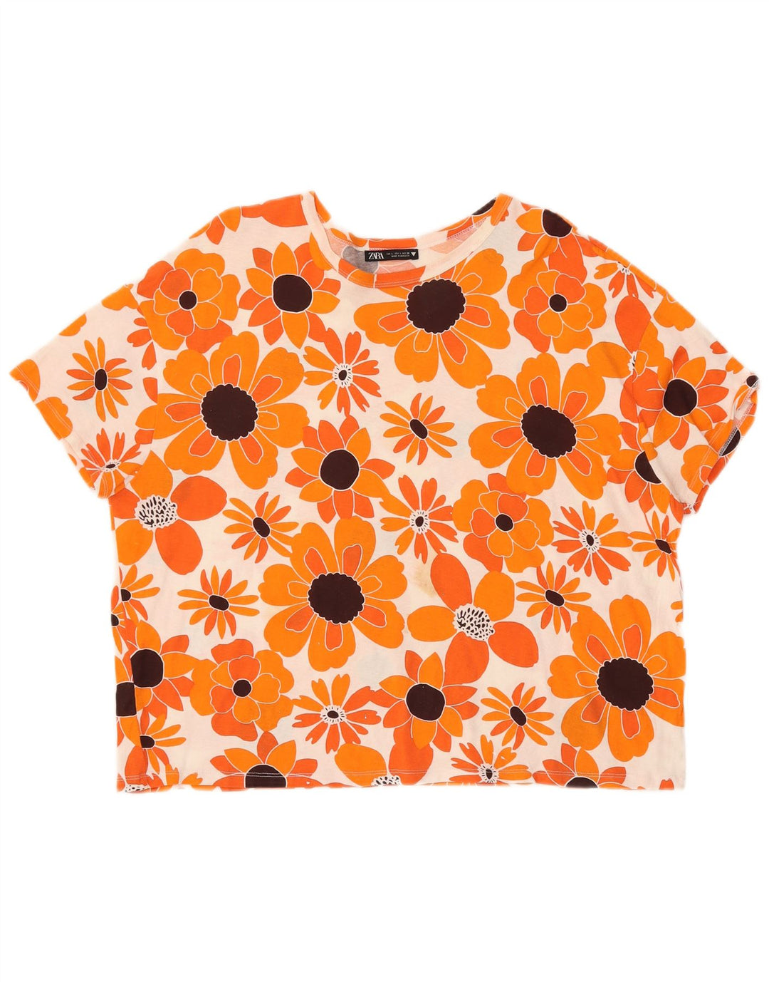 ZARA ženska majica kratkih rukava UK 16 Large Orange Floral