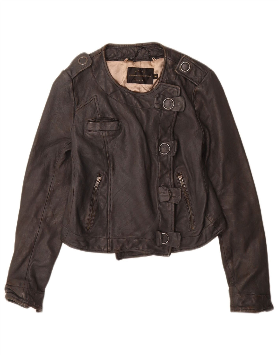 French Connection ženska vojna jakna UK 10 Mala crna kožna