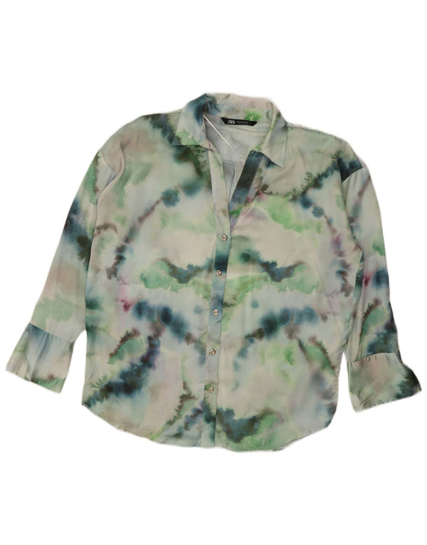 Zara ženska prevelika košulja bluza UK 14 Medium Green Tie Dye poliester