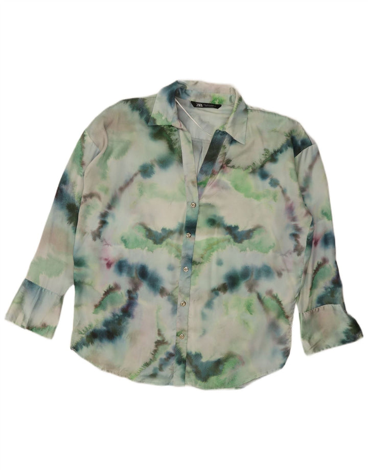 Zara ženska prevelika košulja bluza UK 14 Medium Green Tie Dye poliester