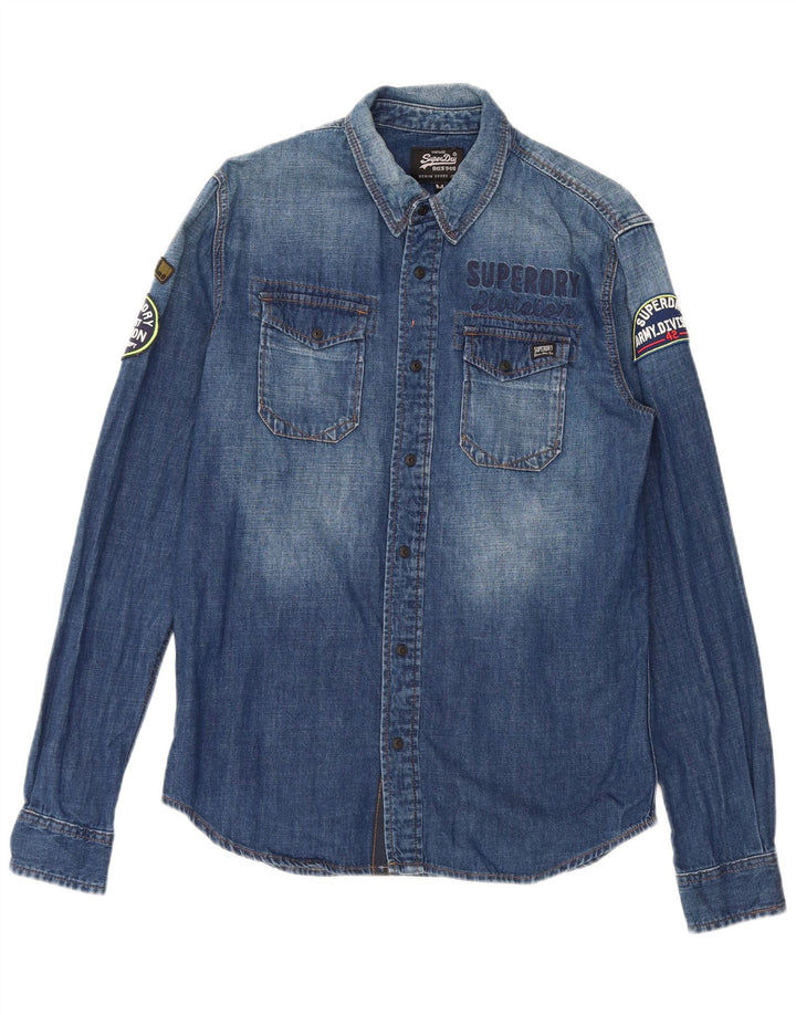 Superdry muška grafička traper košulja Srednje plavi pamuk