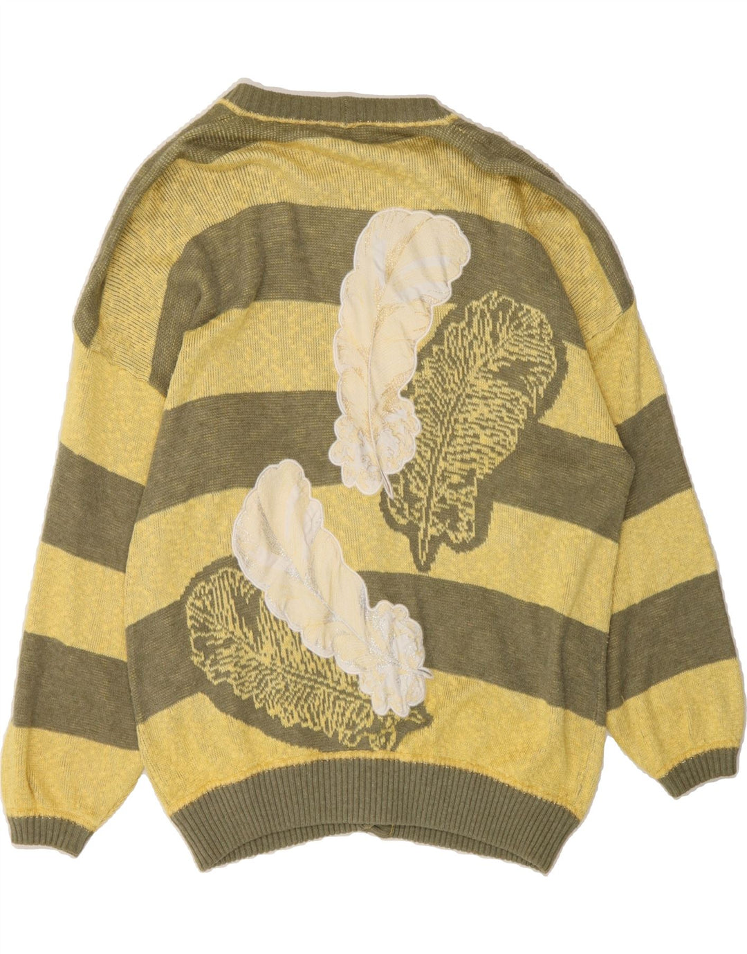 VINTAGE Womens Oversized Cardigan Sweater IT 42 Medium Yellow Striped Vintage Vintage and Second-Hand Vintage from Messina Hembry 