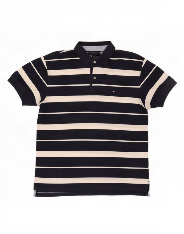 Tommy Hilfiger Mens Polo Shirt Large Navy Blue Striped