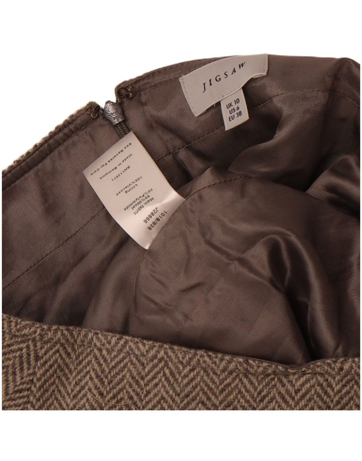 Jigsaw ženska suknja A-kroja UK 10 Mala W30 siva riblja kost vuna