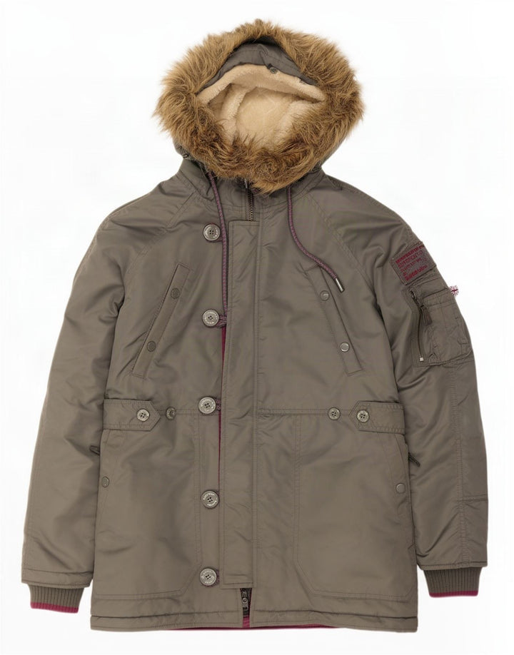 Superdry muška parka jakna s kapuljačom UK 38 srednje sivi najlon