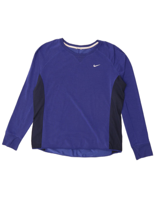 Nike Ženska Dri Fit majica dugih rukava UK 16 Large Blue Colourblock Lyocell