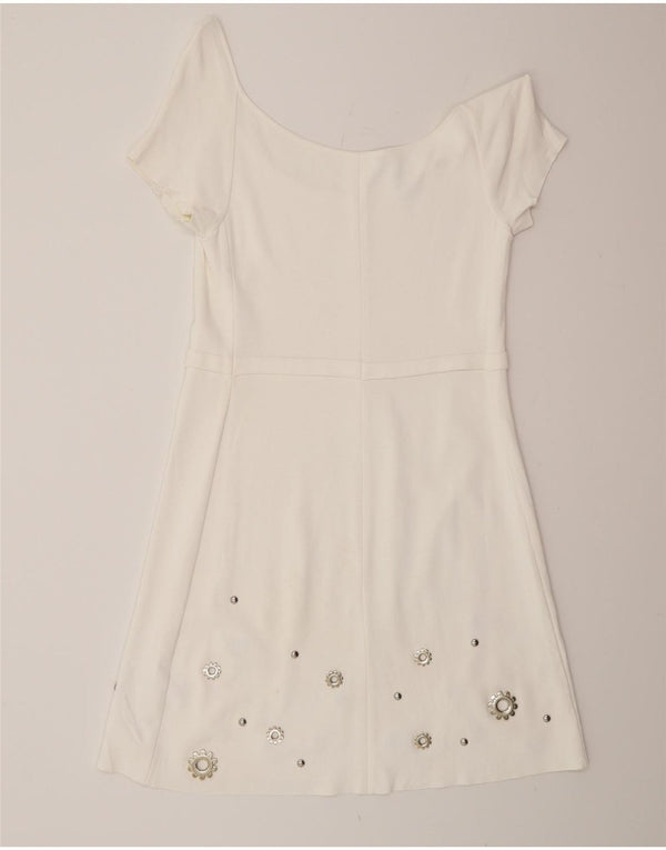 Blumarine ženska haljina s otvorenim ramenima UK 10 Mala bijela viskoza