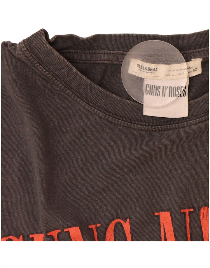 Pull & Bear Muška velika siva pamučna majica kratkih rukava s motivima Guns & Roses