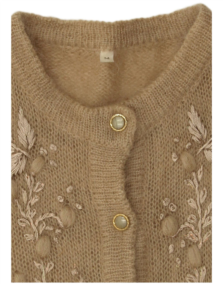 VINTAGE ženski kardigan džemper UK 12 Srednje bež cvjetni