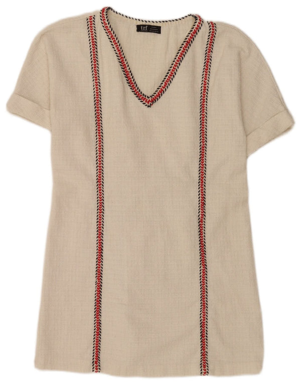 Zara Womens Trafaluc Tunic Top UK 10 Small White Striped Cotton
