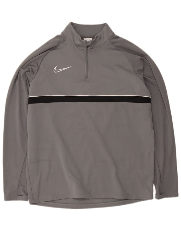Nike Dri Fit majica s izrezom na patent i gornji dio velike sive boje