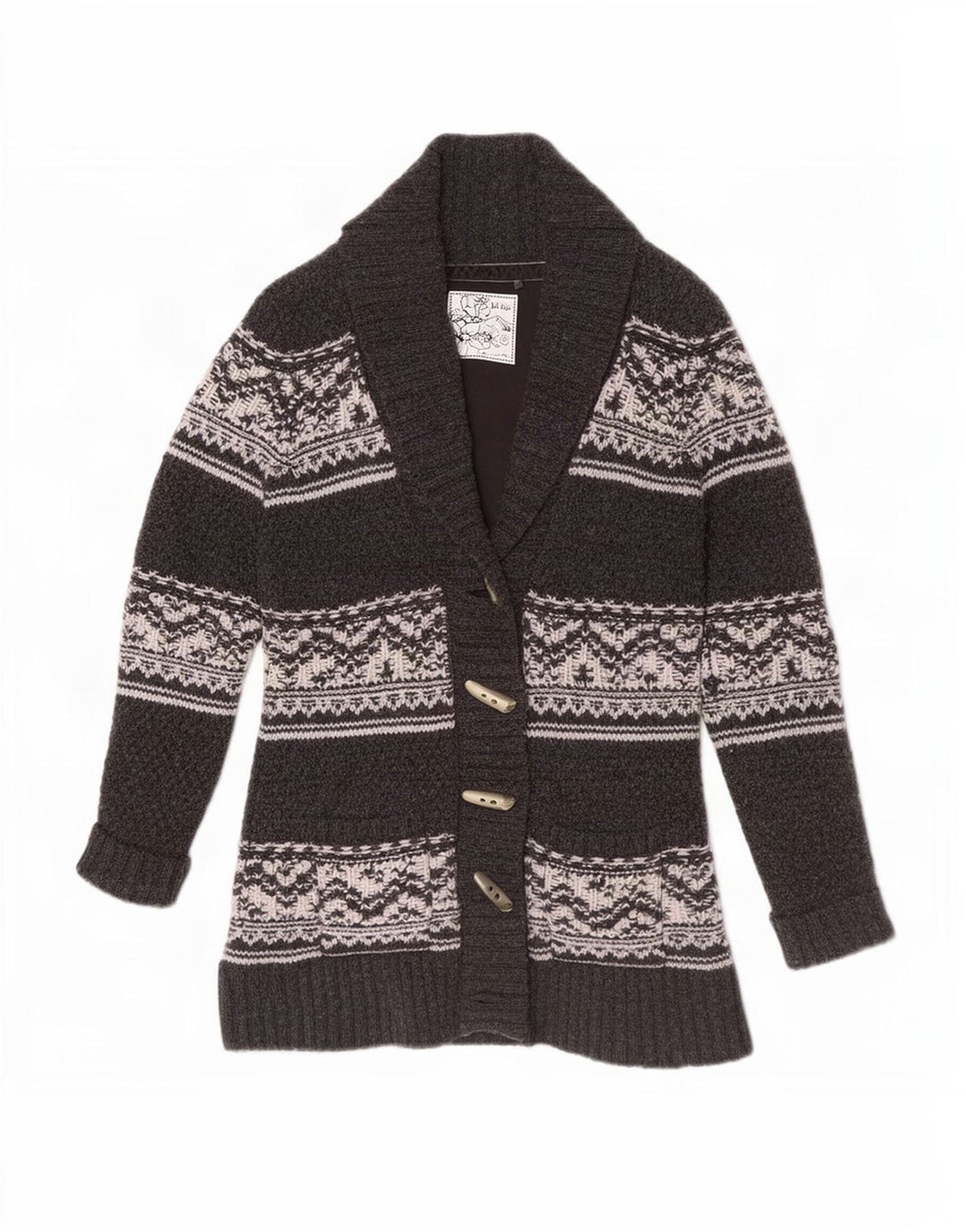 Fat Face ženski kardigan džemper UK 12 srednje sivi Fair Isle Lambswool