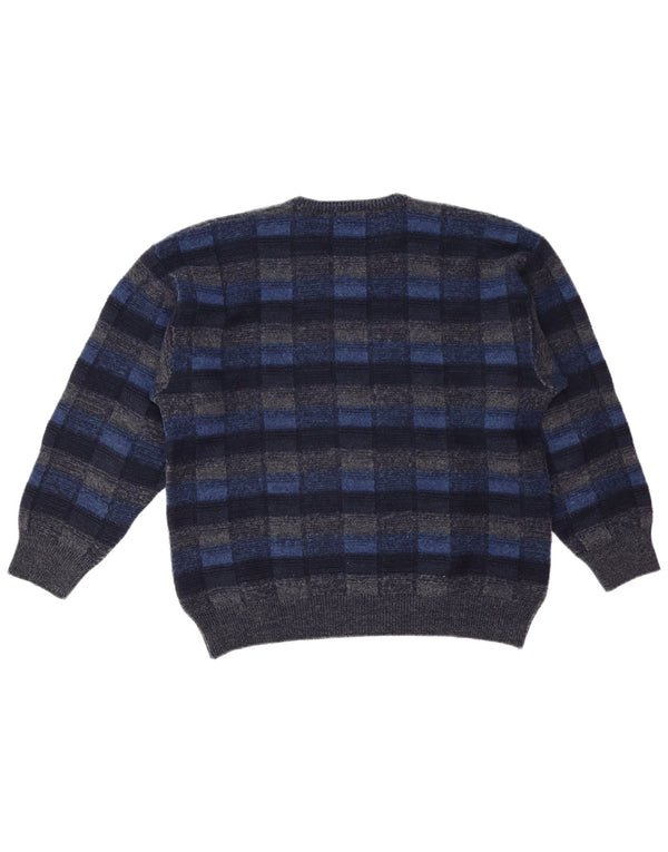 FAIRBANKS Muški džemper s V-izrezom IT 56 XL mornarsko plava karirana djevičanska vuna