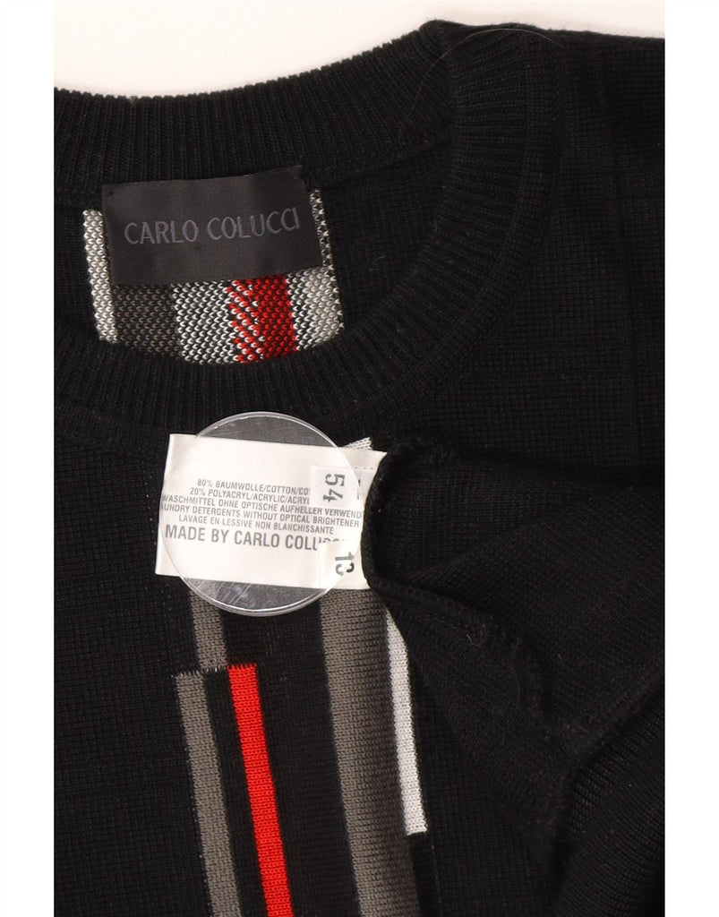CARLO COLUCCI Mens Crew Neck Jumper Sweater IT 54 XL Black Striped Cotton Vintage Carlo Colucci and Second-Hand Carlo Colucci from Messina Hembry 