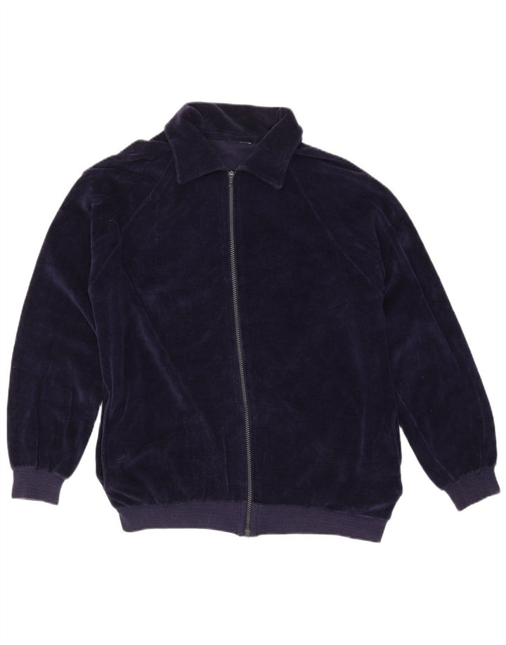 VINTAGE ženska gornja jakna trenirke UK 16 Veliki tamnoplavi pamuk