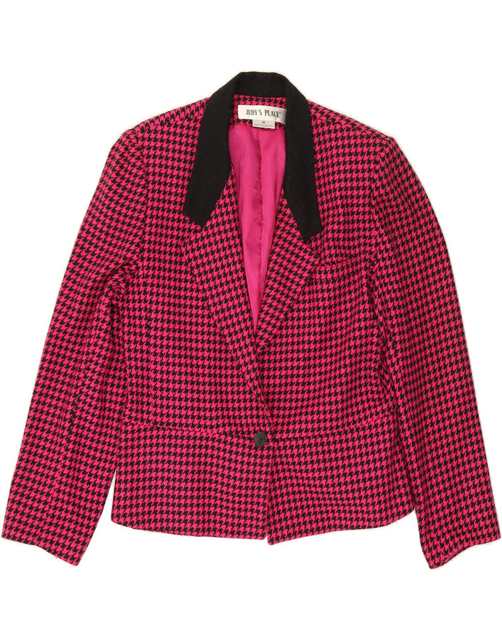 VINTAGE Womens 1 Button Blazer Jacket UK 16 Large Pink Houndstooth Vintage Vintage and Second-Hand Vintage from Messina Hembry 