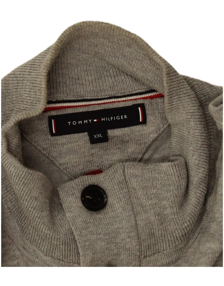 Tommy Hilfiger muški džemper s dugmadima i ovratnikom 2XL sivi pamuk