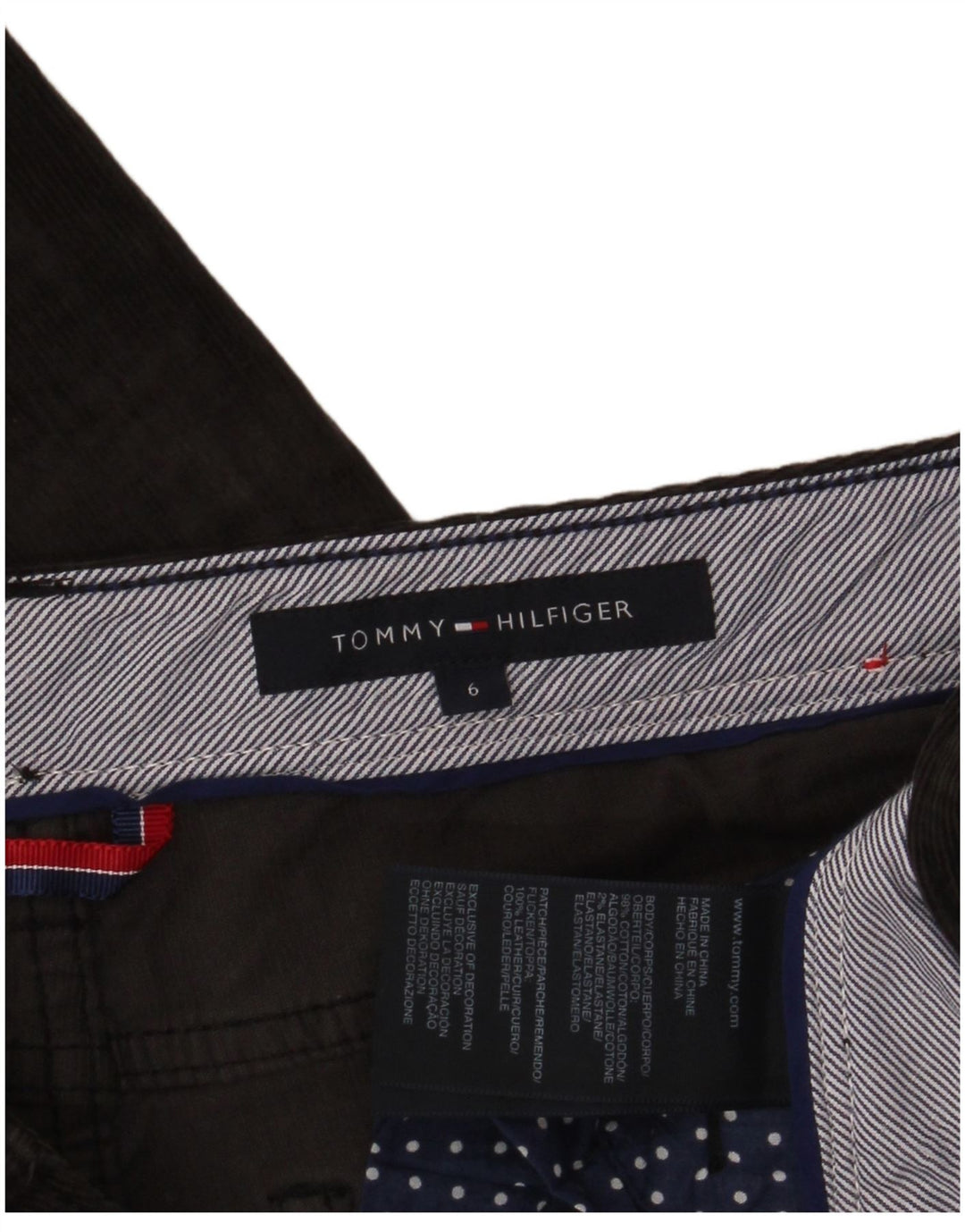 TOMMY HILFIGER Ženske uske hlače od samta US 6 srednje W30 L32 sive