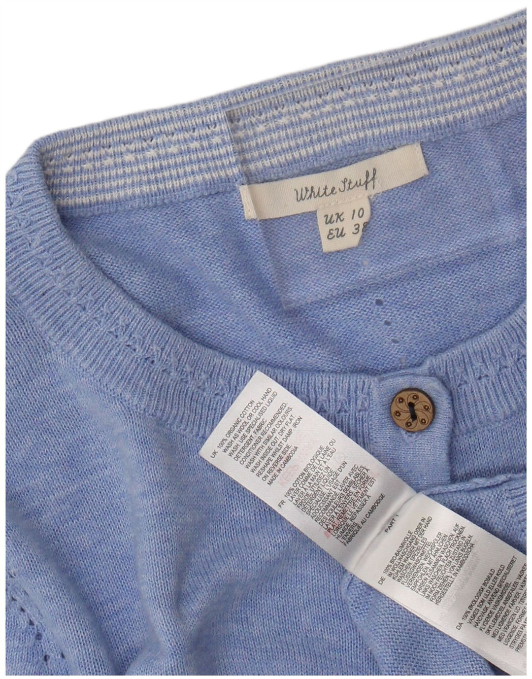 WHITE STUFF Ženski kardigan pulover UK 10 Mali plavi flekasti pamuk