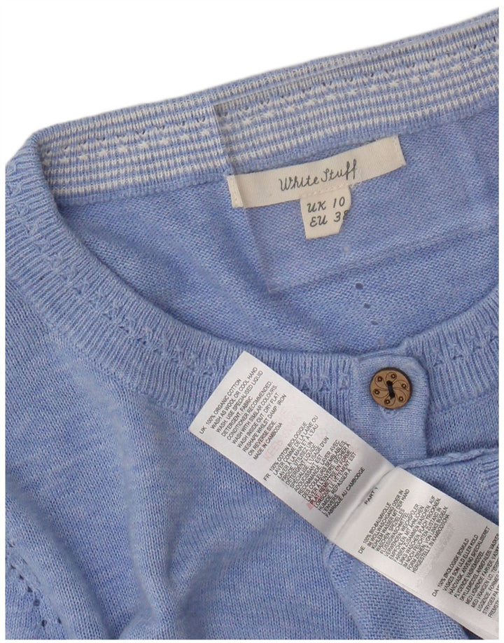 WHITE STUFF Ženski kardigan pulover UK 10 Mali plavi flekasti pamuk