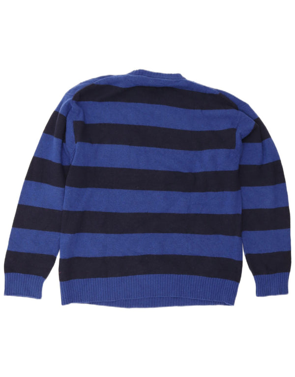 Benetton Mens Crew Neck Jumper Sweater 2XL Blue Striped Wool