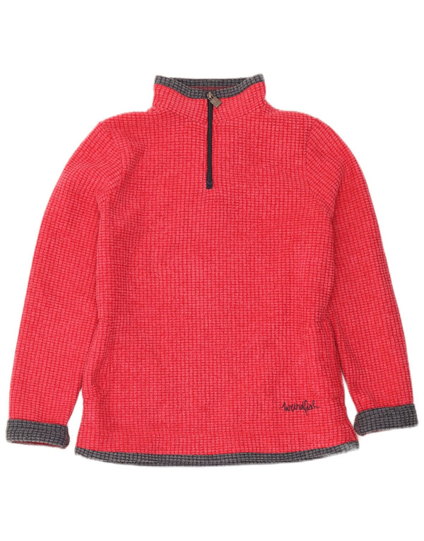 Weird Fish Womens Zip Neck Fleece Jumper UK 10 Small Red Colourblock