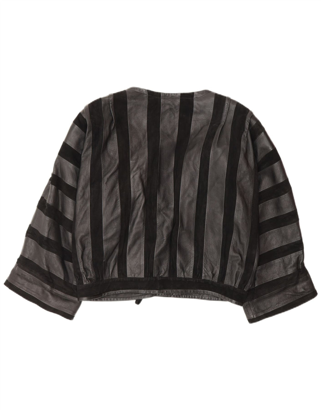 Vintage ženska kožna bomber jakna UK 14 srednje crne prugaste kože