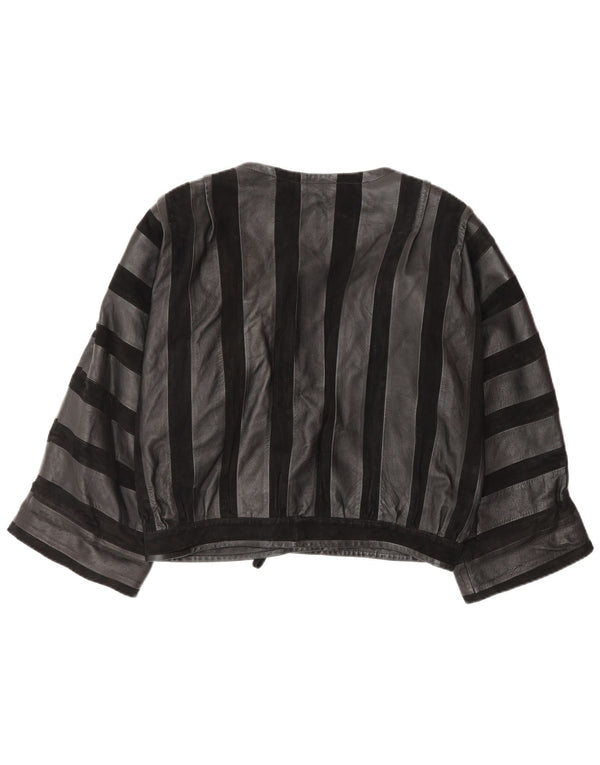 Vintage ženska kožna bomber jakna UK 14 srednje crne prugaste kože