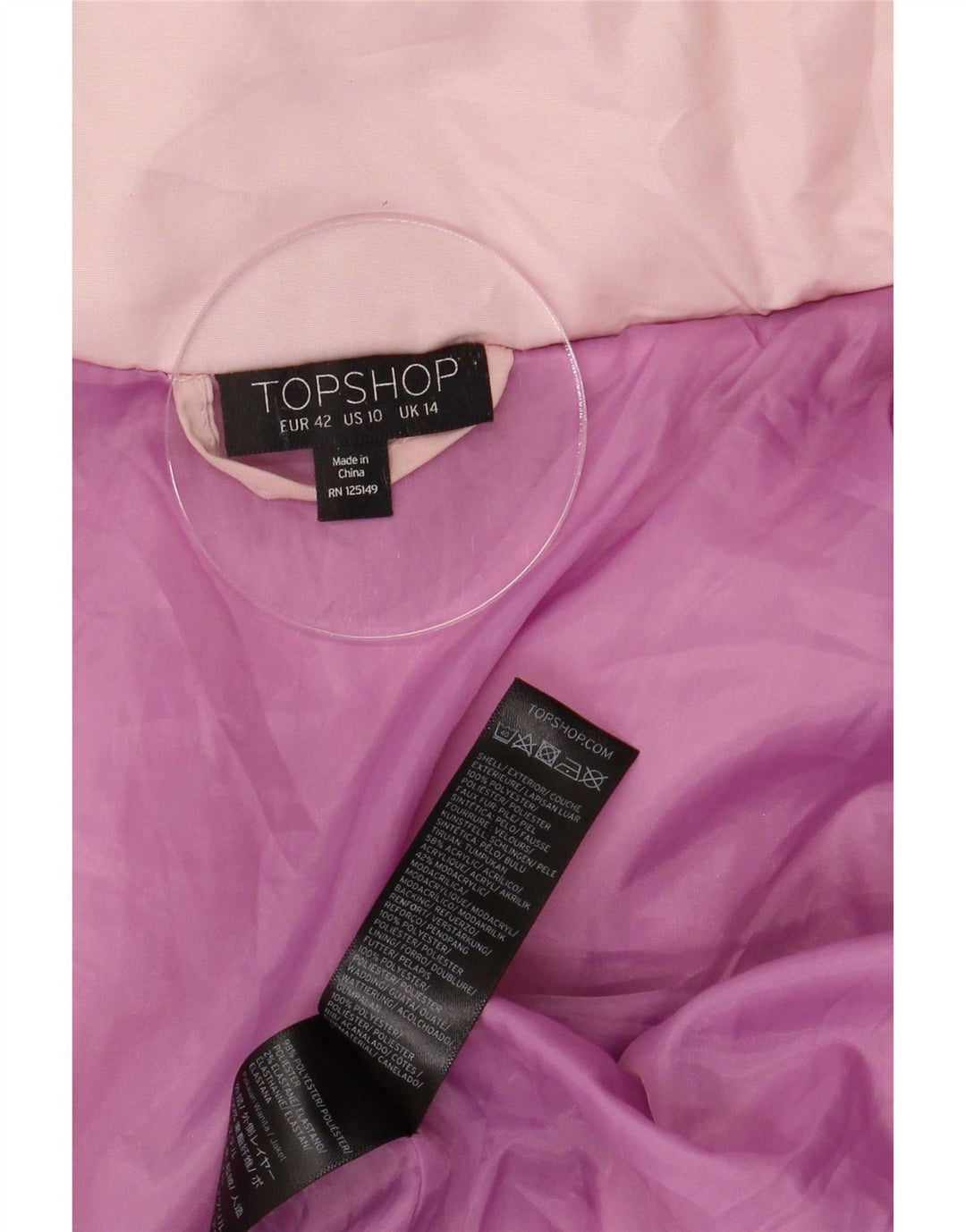 Topshop ženska prevelika podstavljena jakna s kapuljačom UK 14 velika ružičasta poliester
