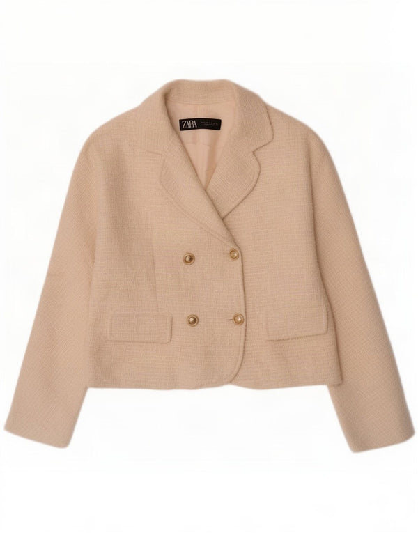 Zara Womens Double Breasted Blazer Jacket UK 12 Medium Off White Polyester
