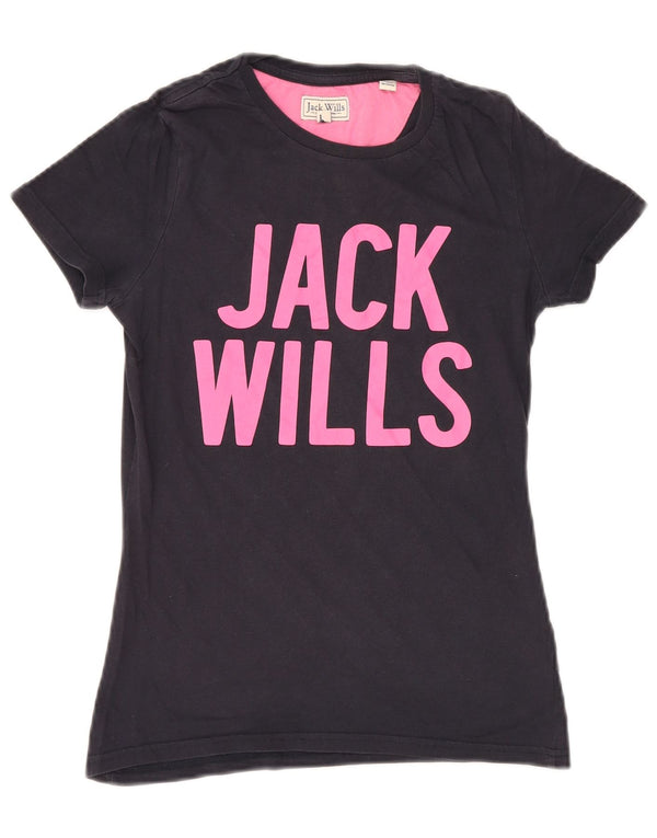 JACK WILLS Ženska grafička majica kratkih rukava UK 6 XS tamnoplavi pamuk