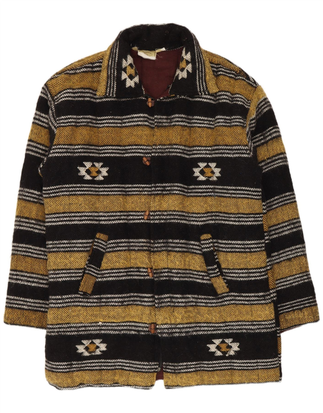 Vintage muški Duffle Coat UK 40 Velika raznobojna geometrijska vuna
