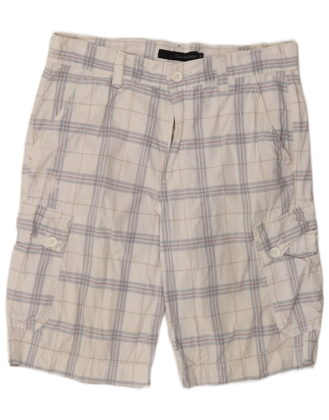 CALVIN KLEIN Muške kargo kratke hlače W32 Srednje bijeli karirani pamuk