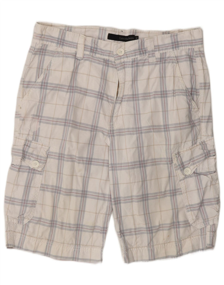 CALVIN KLEIN Muške kargo kratke hlače W32 Srednje bijeli karirani pamuk