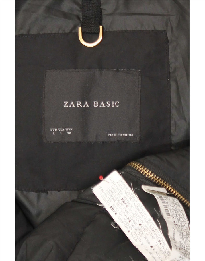 Zara ženska podstavljena jakna s kapuljačom UK 16 veliki crni poliester
