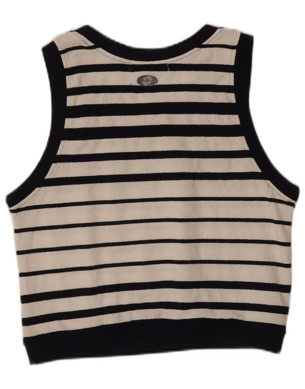 LOTTO Womens Crop Graphic Vest Tank Top UK 10 Small White Striped Cotton