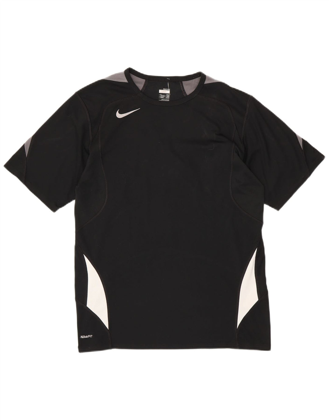 NIKE Mens Fit Dry T-Shirt Top UK 39/41 Medium Black Colourblock Poliester