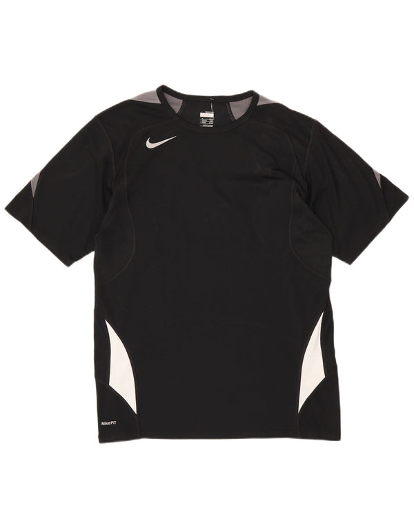 NIKE Mens Fit Dry T-Shirt Top UK 39/41 Medium Black Colourblock Poliester