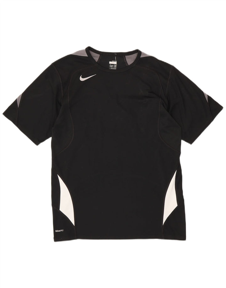 NIKE Mens Fit Dry T-Shirt Top UK 39/41 Medium Black Colourblock Poliester