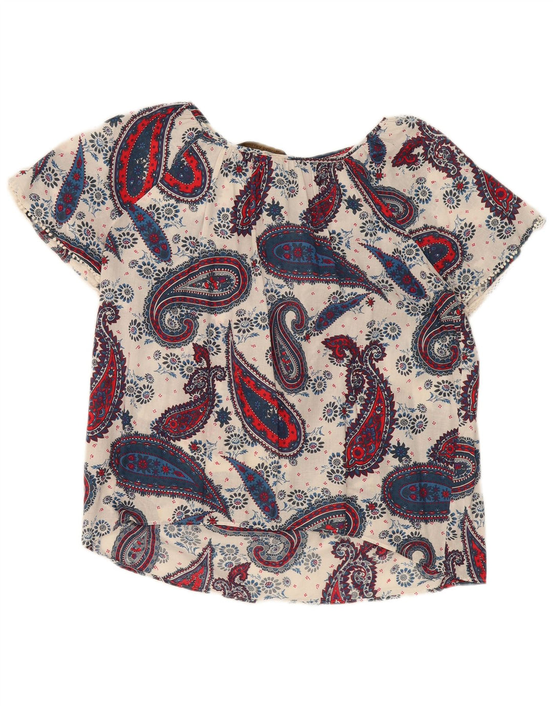 ZARA Womens Blouse Top UK 14 Medium Navy Blue Paisley