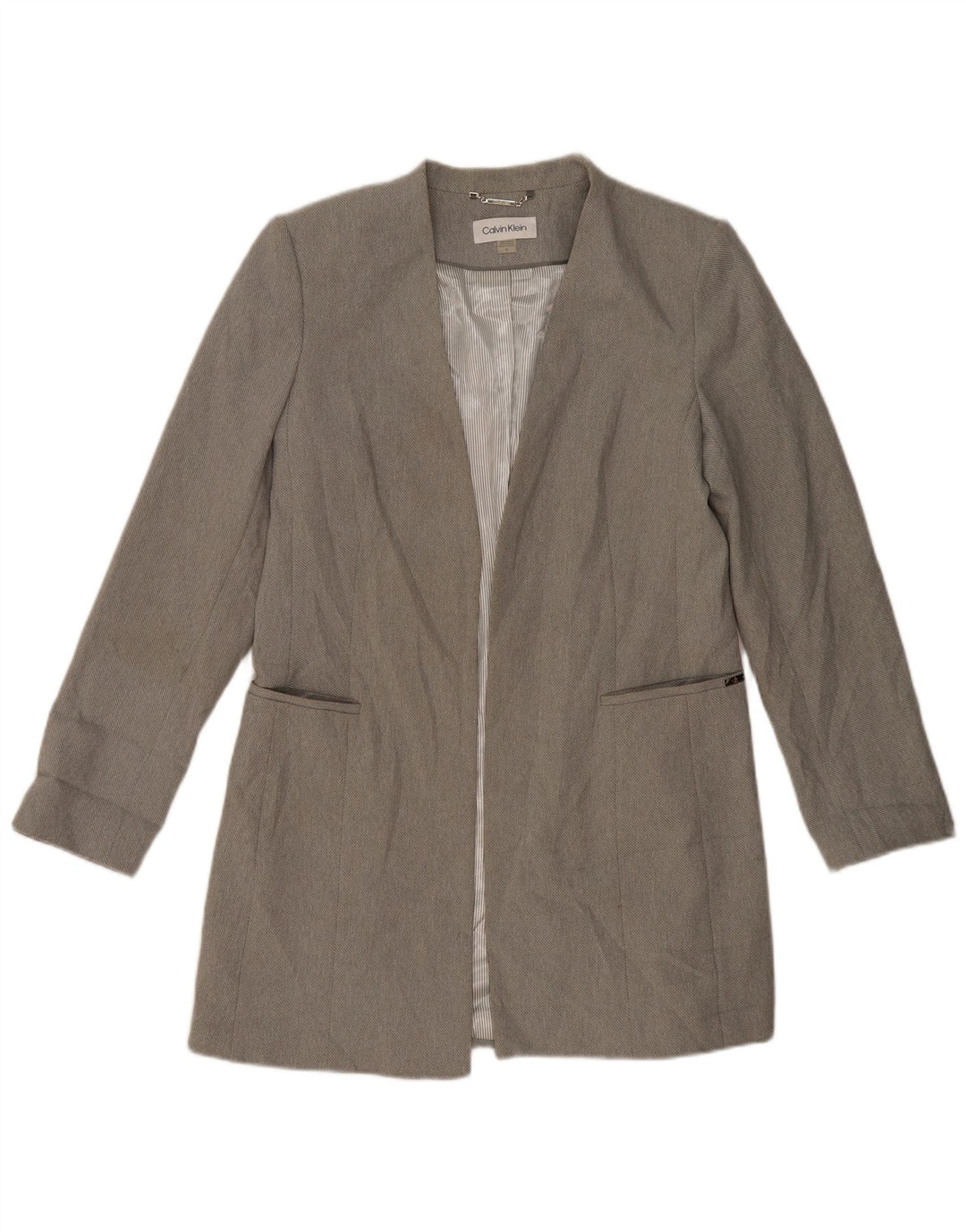 CALVIN KLEIN Ženska dugačka jakna otvorenog sakoa US 12 veliki sivi poliester