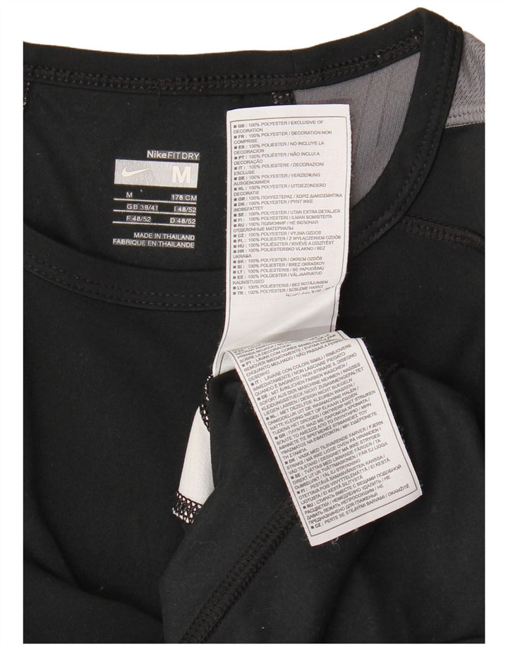 NIKE Mens Fit Dry T-Shirt Top UK 39/41 Medium Black Colourblock Poliester