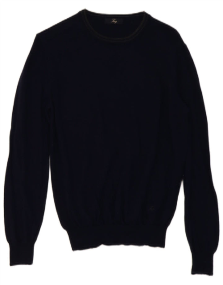 FAY Womens Crop Crew Neck Jumper Sweater UK 12 Medium Navy Blue